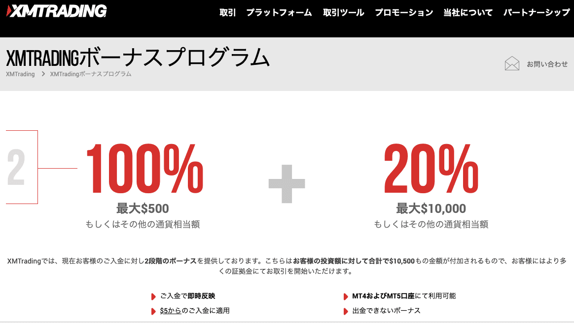 XMTradingの入金ボーナス
